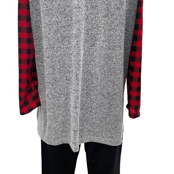 Christmas Top 1X Plaid Sleeves Cold Shoulder Candy Cane Festive Holiday Winter - Picture 5 of 9